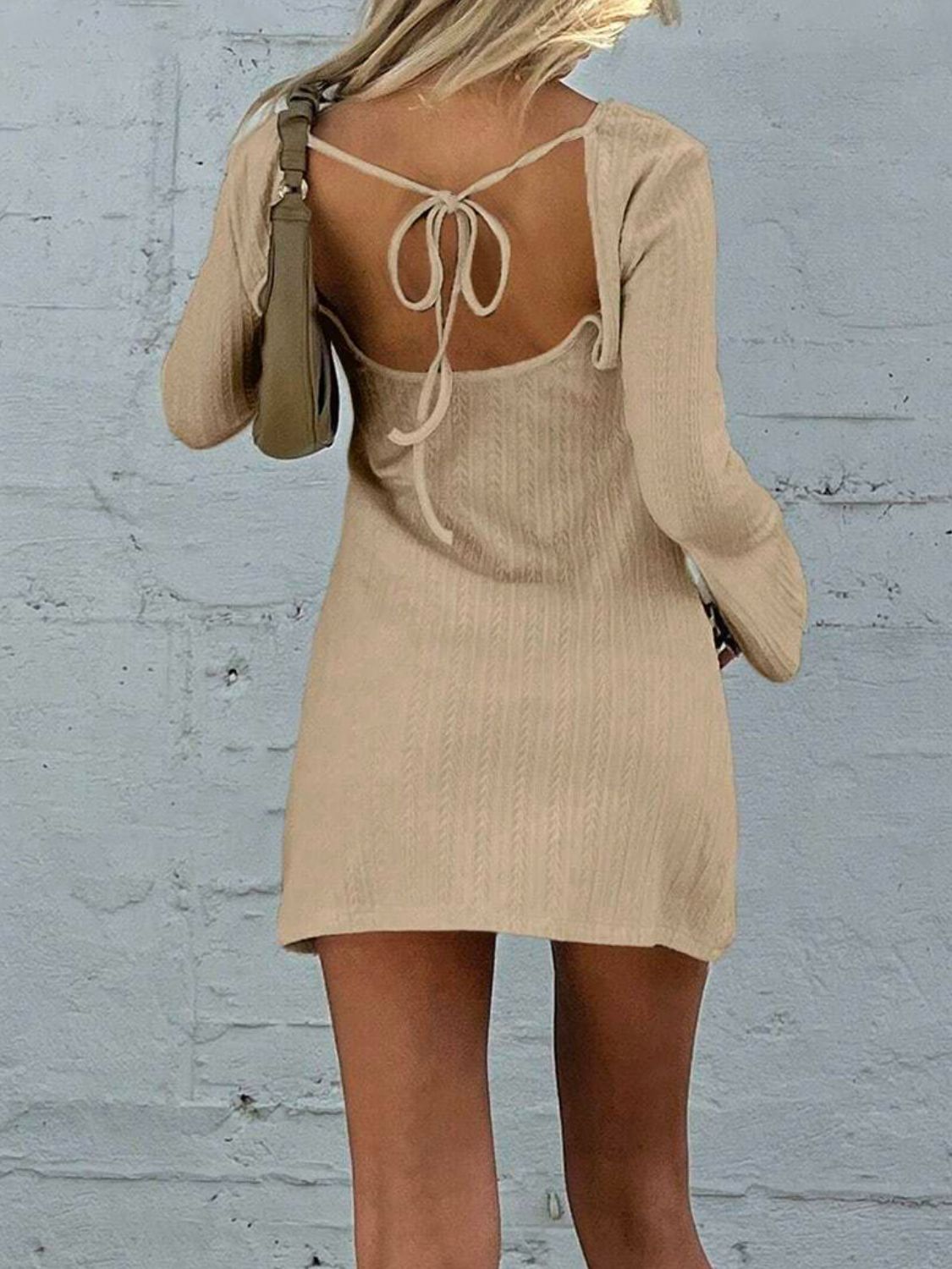 Stacey B's Backless Round Neck Long Sleeve Mini Dress