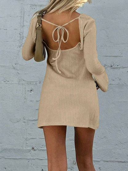 Stacey B's Backless Round Neck Long Sleeve Mini Dress