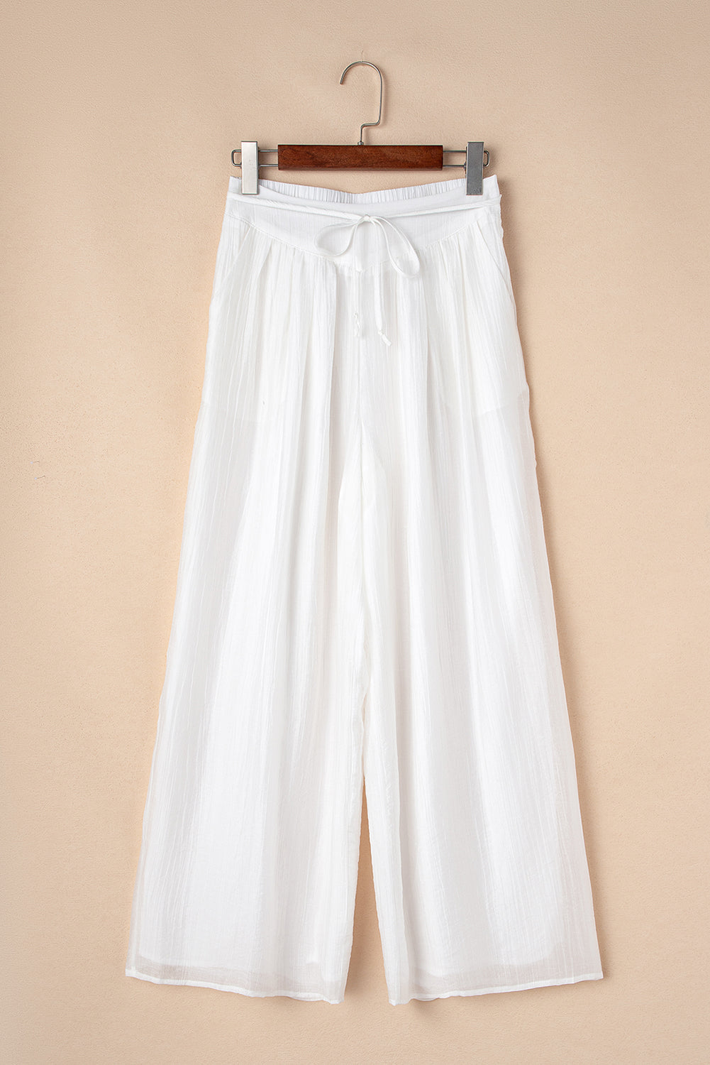 Stacey B's White Casual Tie Waist Pleated Wide Leg Pants