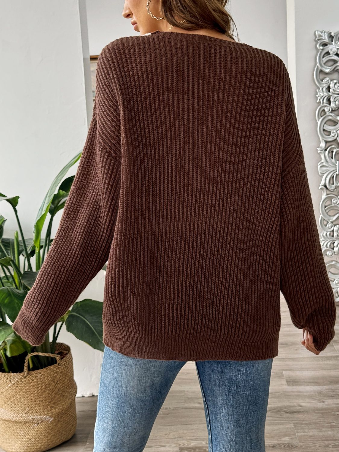 Stacey B's Contrast Dropped Shoulder Long Sleeve Sweater