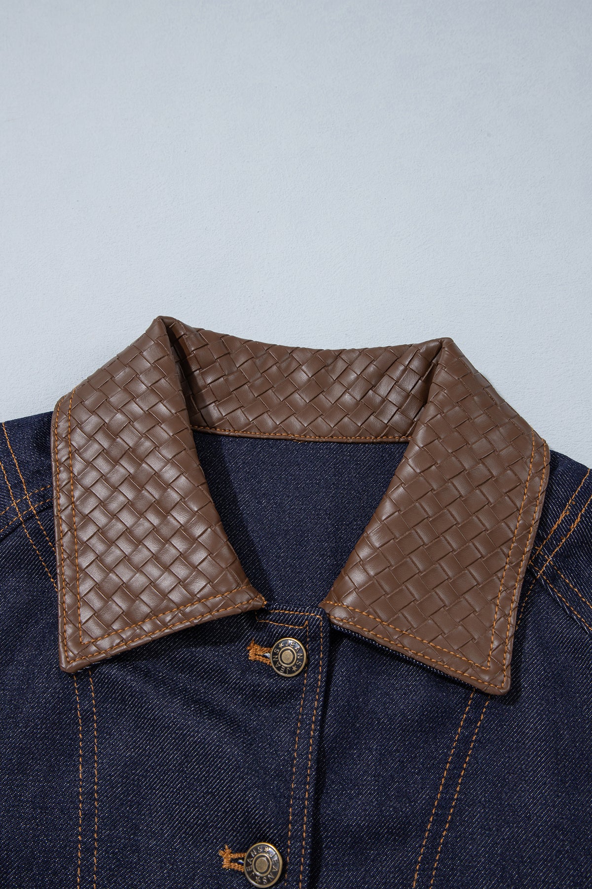 Stacey B's Navy Blue Contrast Collar Stitched Detail Button Denim Jacket