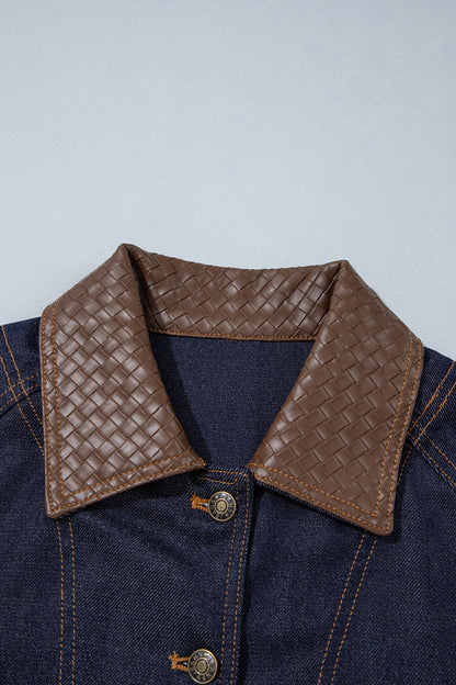 Stacey B's Navy Blue Contrast Collar Stitched Detail Button Denim Jacket