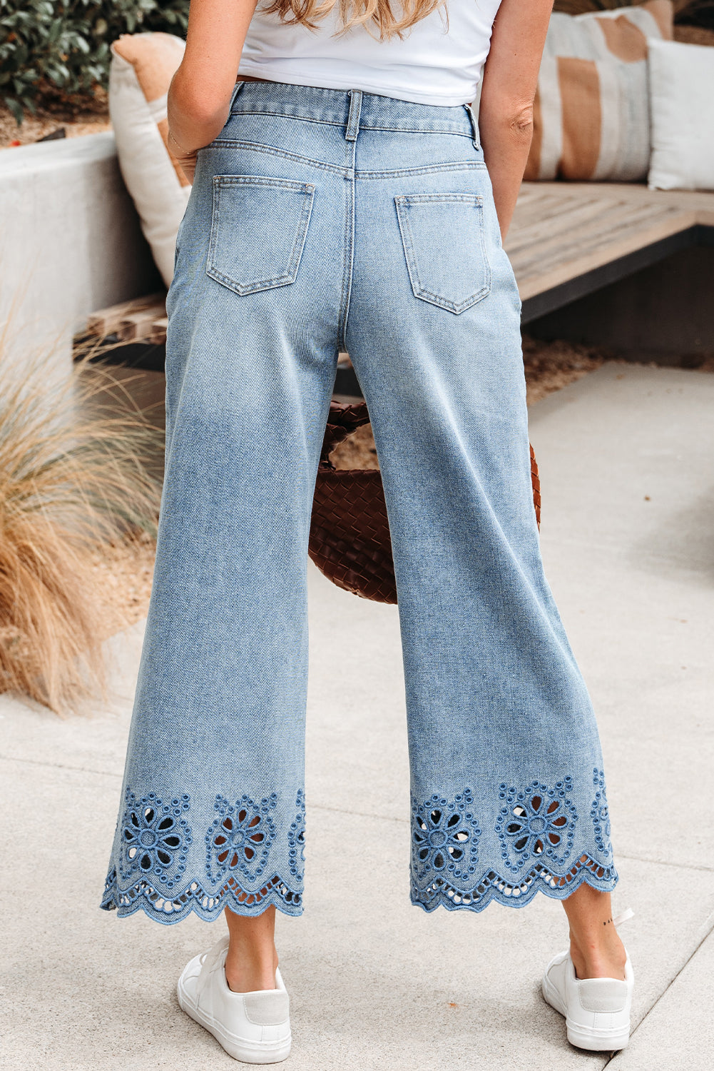 Stacey B's Dusk Blue Embroidered Cropped Wide Leg High Waist Jeans