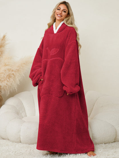 Stacey B's Pocketed Contrast Long Sleeve Hooded Lounge Dress