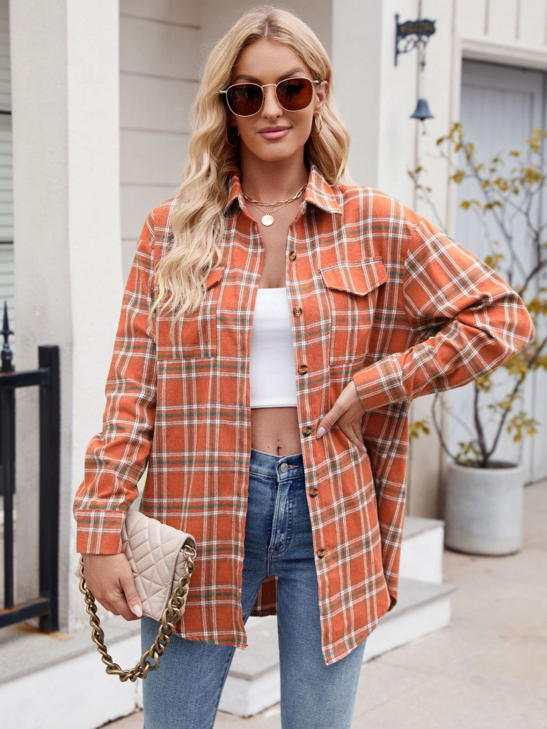 Stacey B's Mandy Plaid Button Up Long Sleeve Shirt