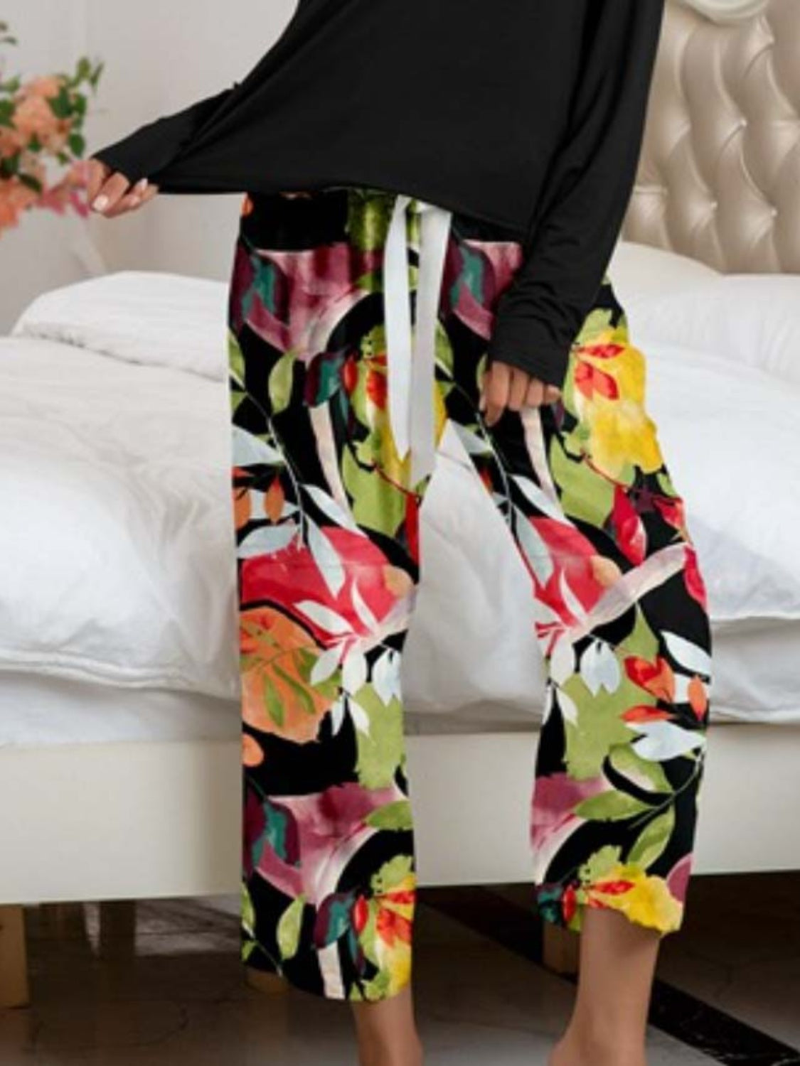 Stacey B's Round Neck Top and Printed Pants Lounge Set