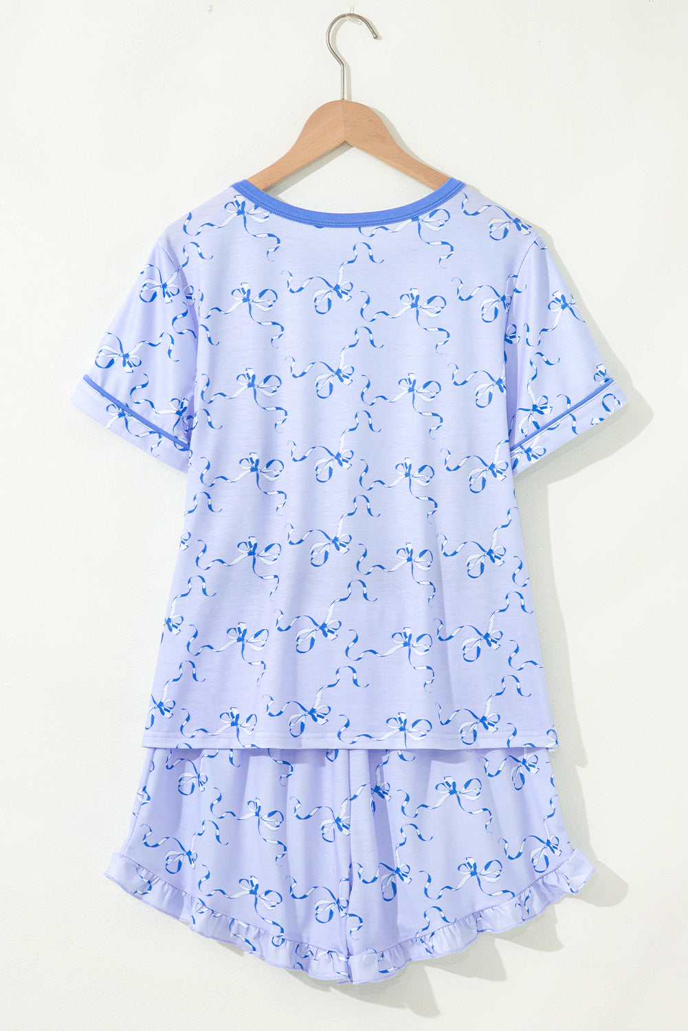Stacey B's Sky Blue Bow Printed Ruffled Short Lounge Set