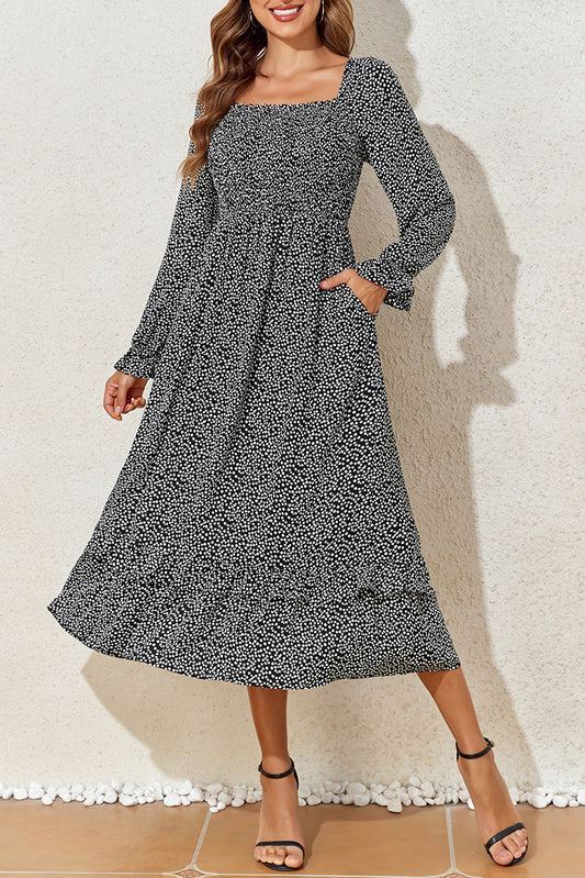 Stacey B's Floral Printed Long Sleeve Square Neck Midi Dress