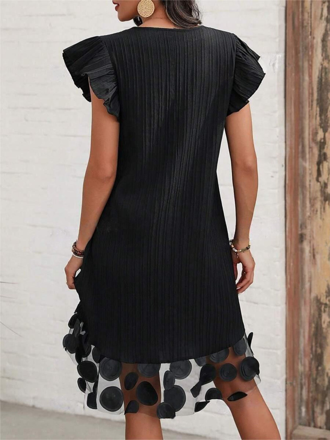 Stacey B's Ruffled V-Neck Cap Sleeve Dress