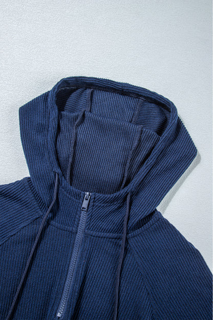 Stacey B's Navy Blue Ribbed Knit Cropped Hoodie and Drawstring Joggers Set