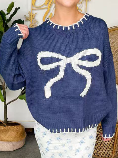 Stacey B's Bow Round Neck Long Sleeve Sweater