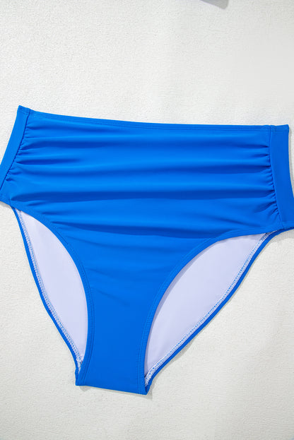 Stacey B's Blue Colorblock Square Neck Top Pleated High Waisted Bikini