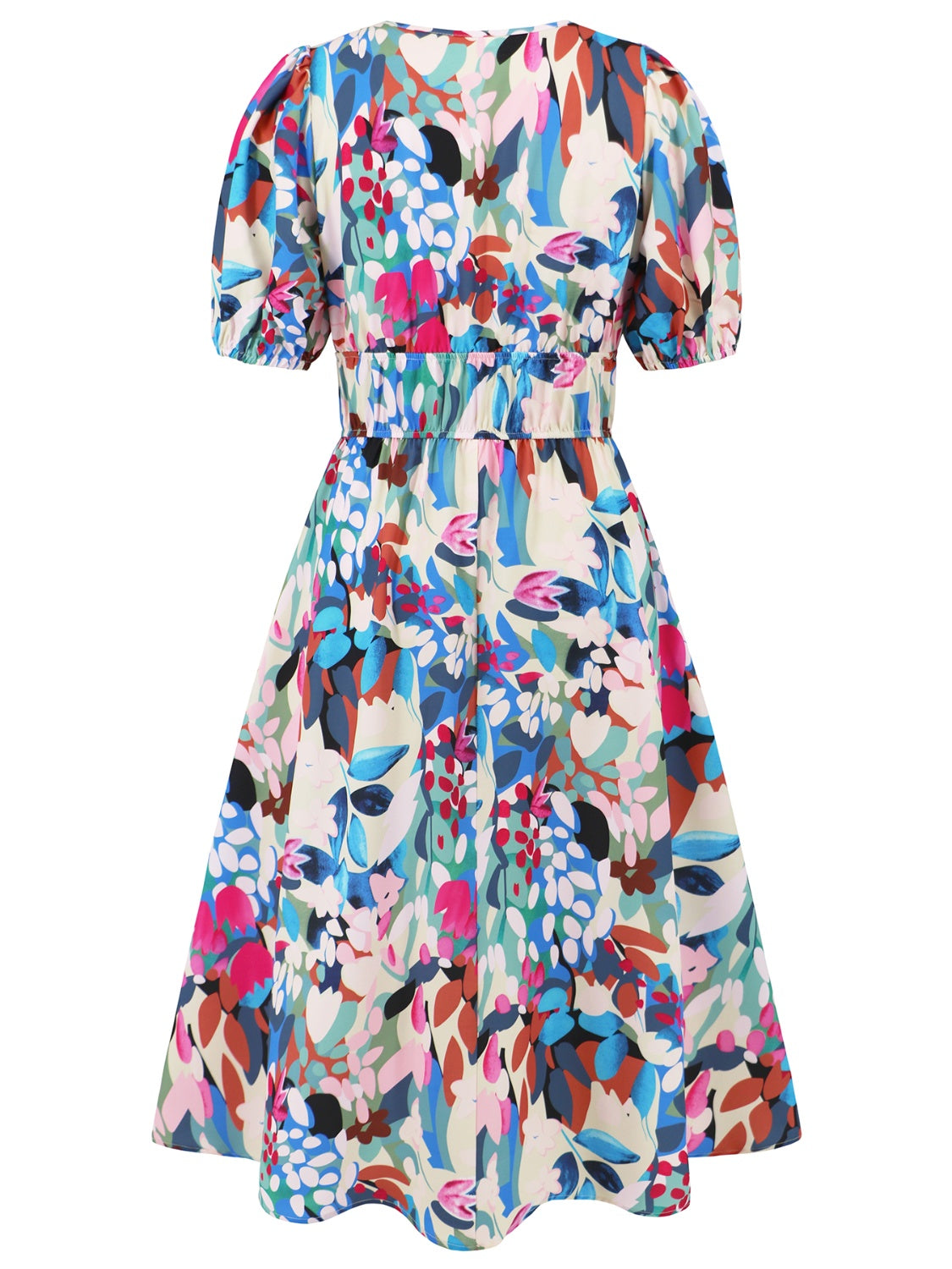 Stacey B's Ruched Printed Surplice Short Sleeve Dress