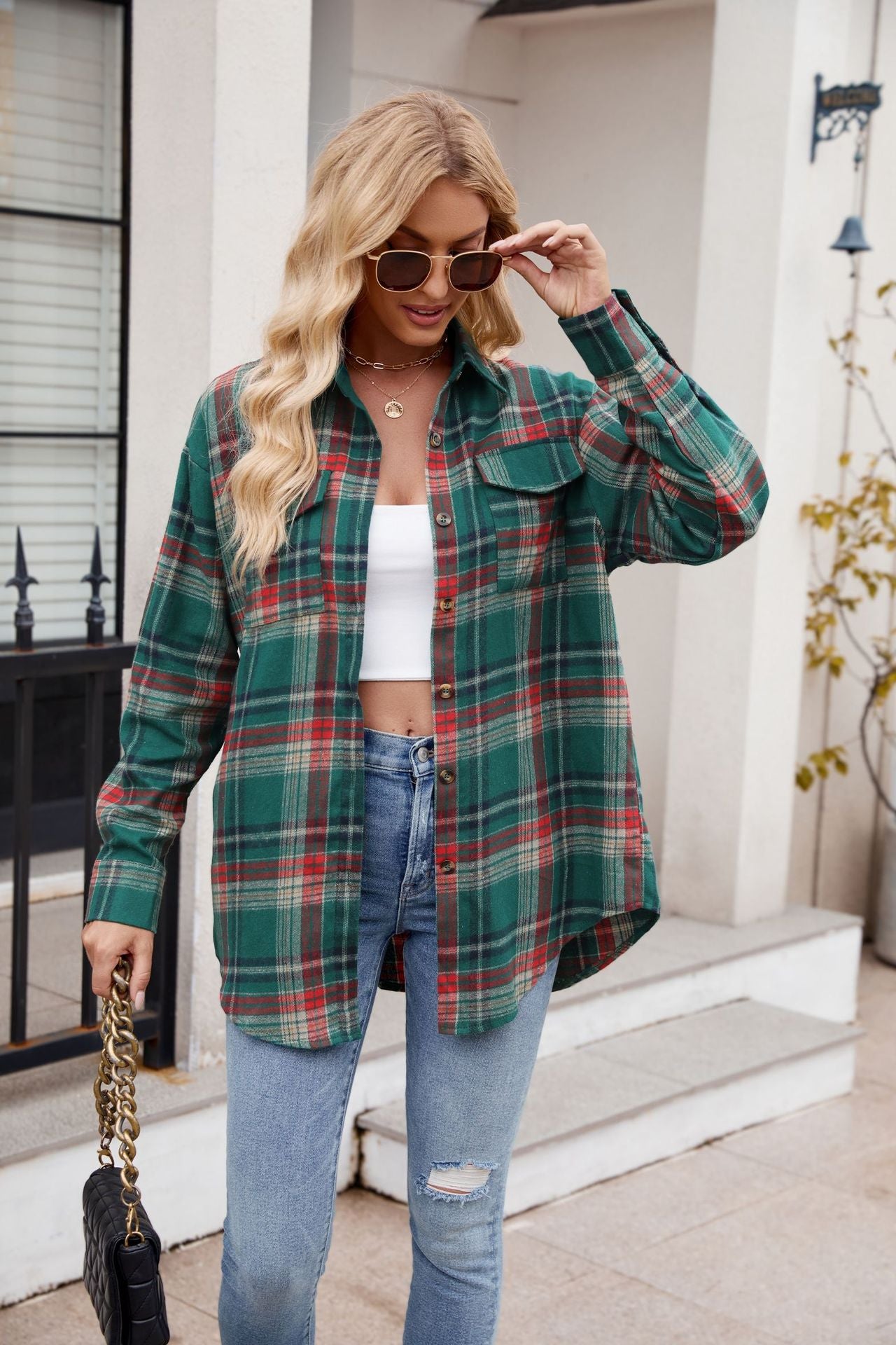 Stacey B's Mandy Plaid Button Up Long Sleeve Shirt