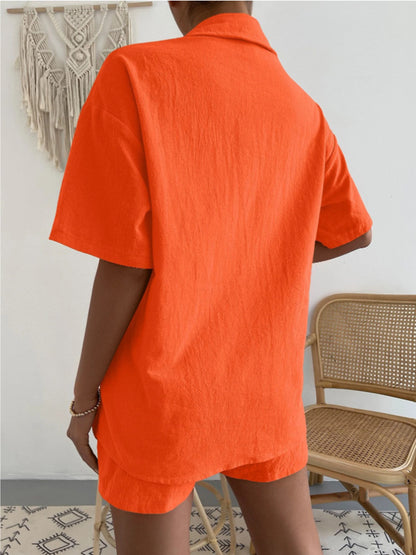 Stacey B's Button Up Short Sleeve Shirt and Shorts Set