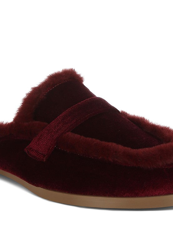 Stacey B's Seyhan Fur Detail Velvet Slip-On Mules