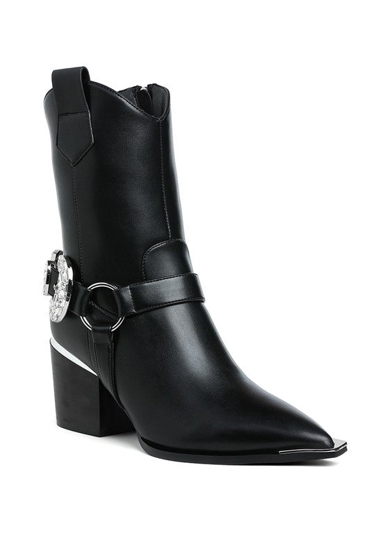 Stacey B's Woodstock Diamante Embellished Pin Buckle Boots