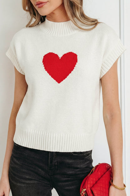 Stacey B's White Valentine Heart Graphic Cropped Short Sleeve Sweater