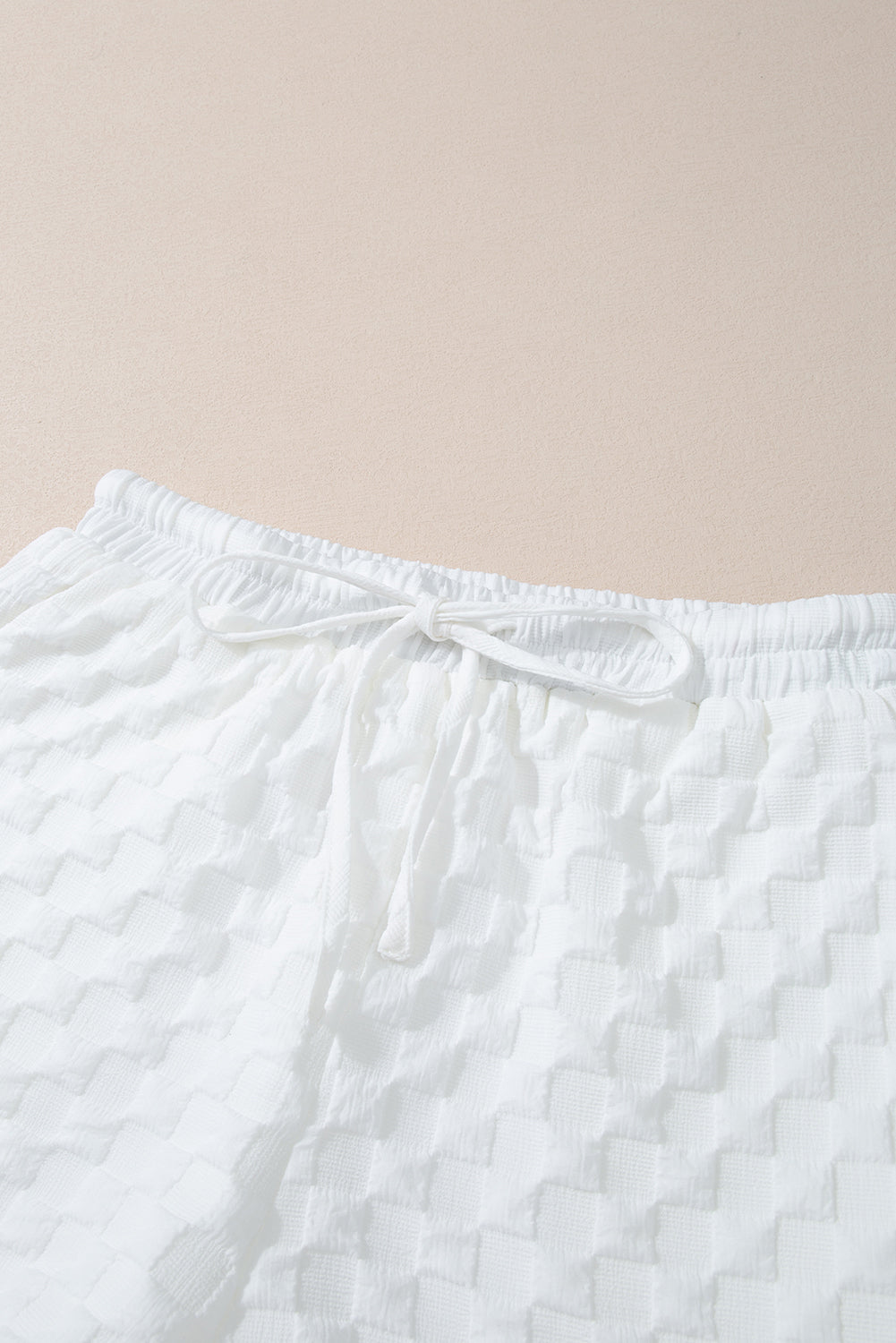 Stacey B's White Textured Split Neck Top and Drawstring Shorts Set