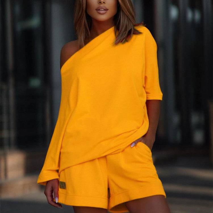 Stacey B's Fashionable Women's Hoodie Pants Set, One-Shoulder Wide Sleeve Loose Two-Piece Outfit