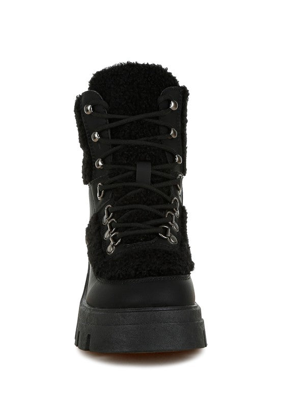 Stacey B's Wellerman Faux Fur Detail Chunky Hiker Boots