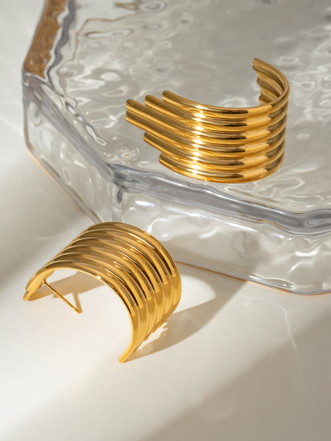 Stacey B's 18K Gold-Plated Stainless Steel Ribbed Earrings