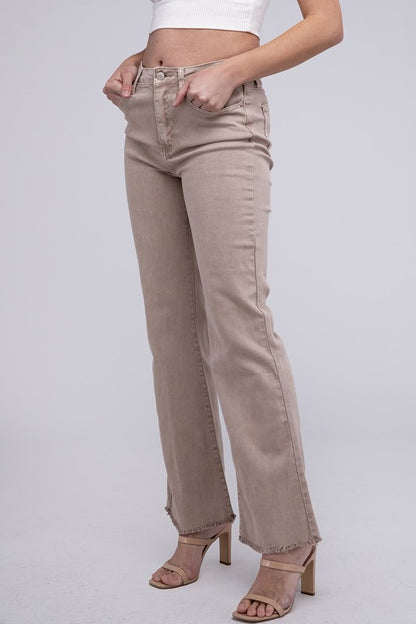 Stacey B's Acid Washed Frayed Cutoff Hem Straight Wide Pants