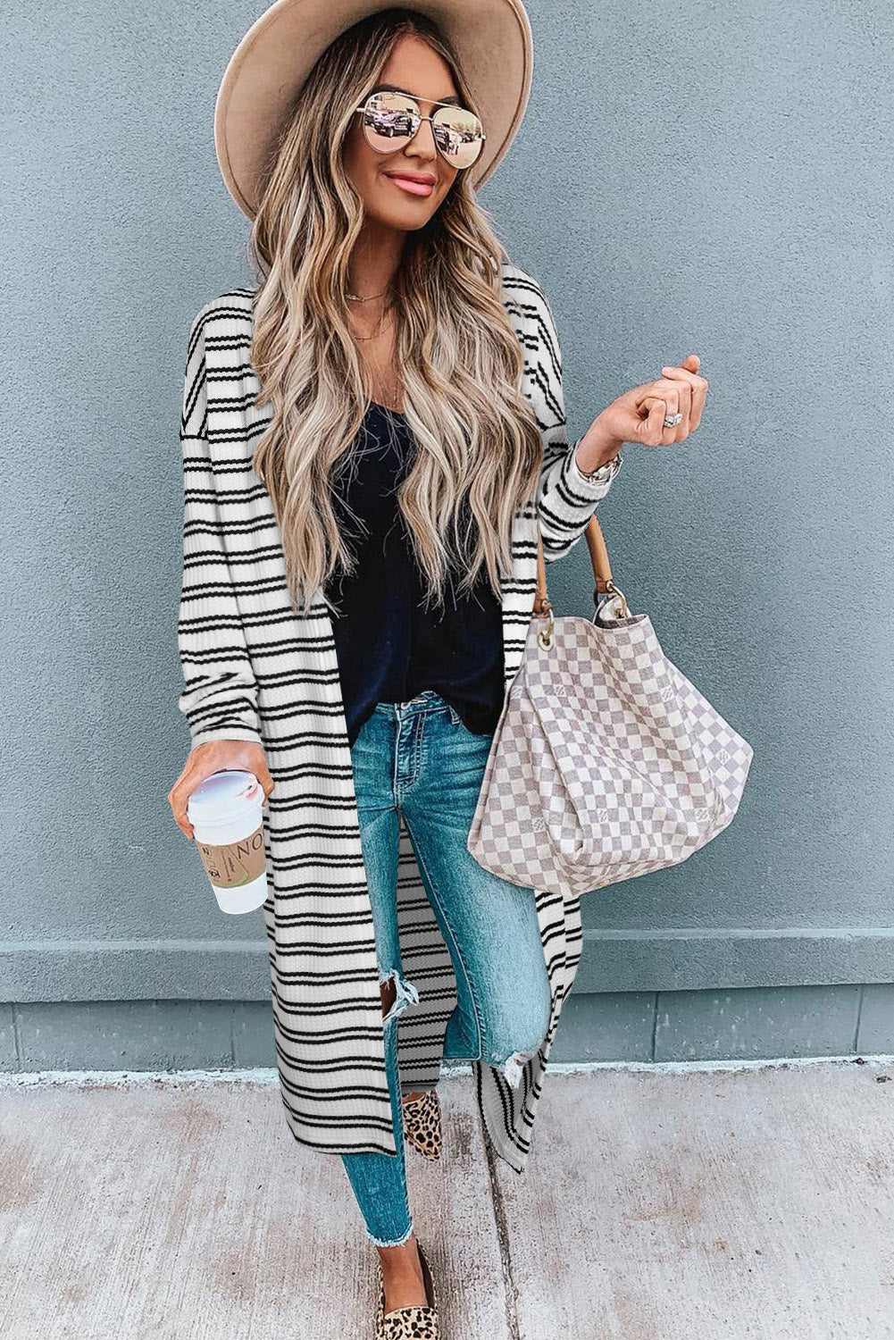 Stacey B's Black Stripe Print Open Front Duster Cardigan