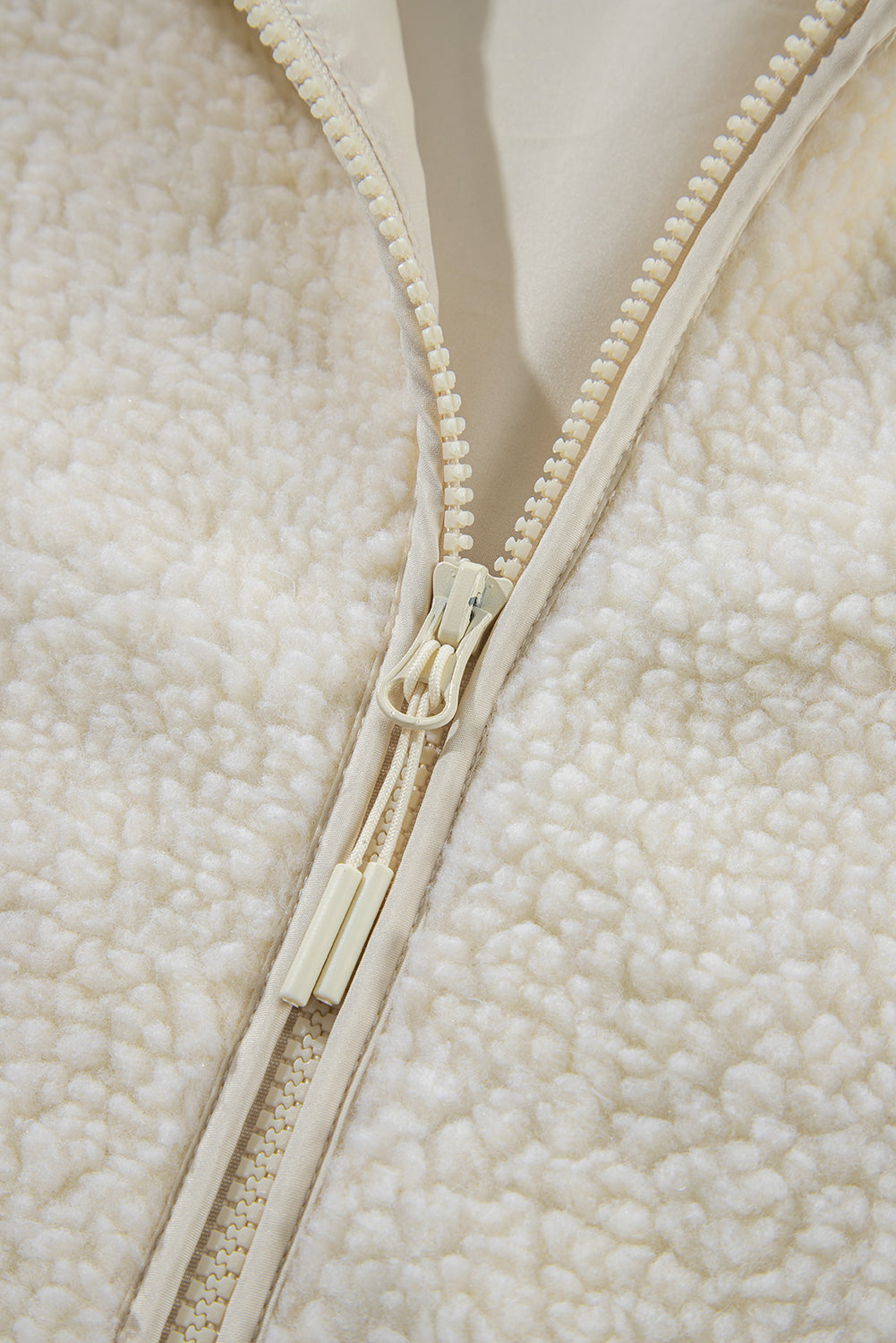 Stacey B's Beige Fleece Zip Up Drawstring Hooded Pocketed Jacket