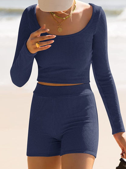 Stacey B's Scoop Neck Long Sleeve Top and Shorts Set