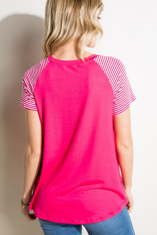 Stacey B's Plus Solid Stripe Mix Pocket Top