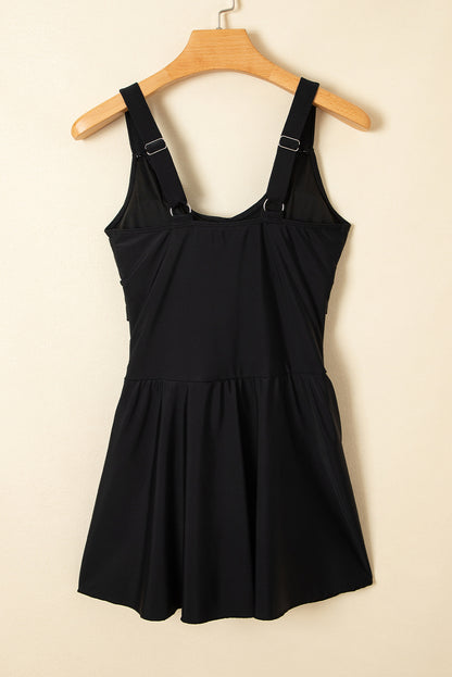 Stacey B's Black Adjustable Straps Cutout Ruched Knot Slit One Piece Swim Dress