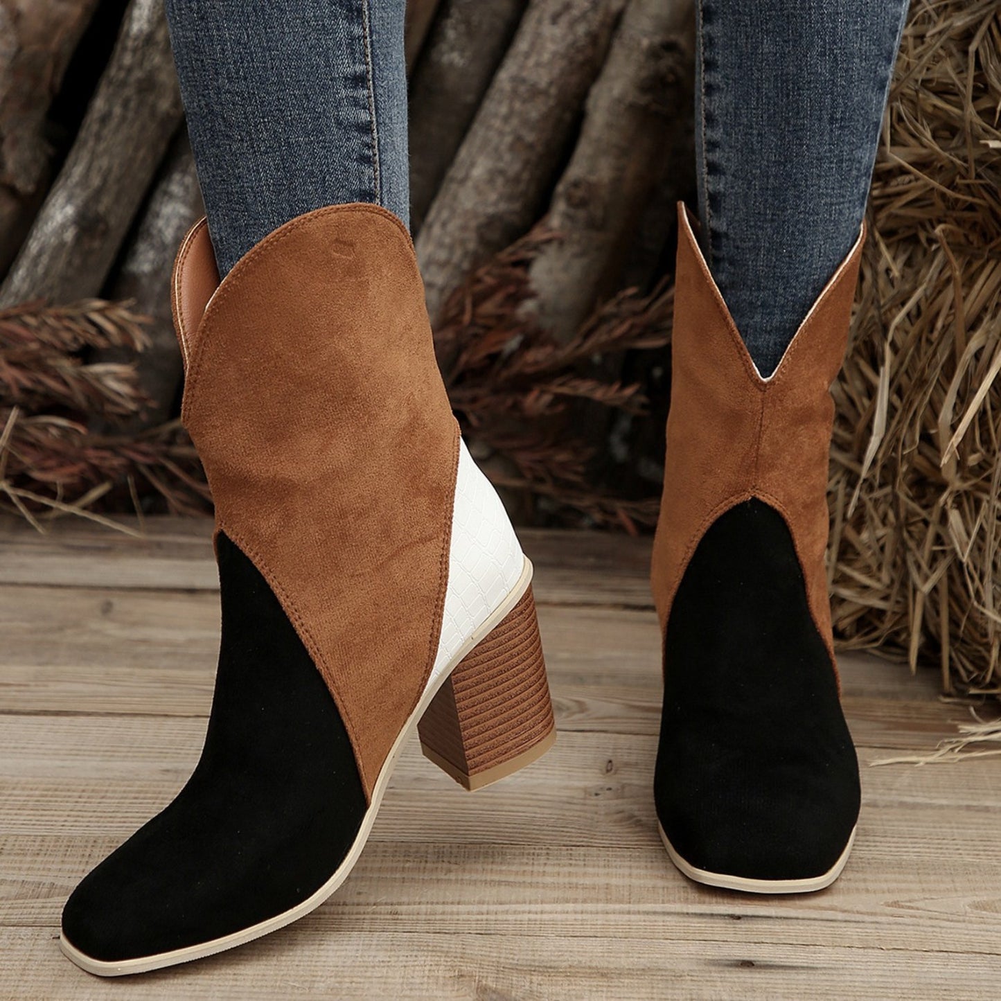 Stacey B's Suede Square Toe Block Heel Boots