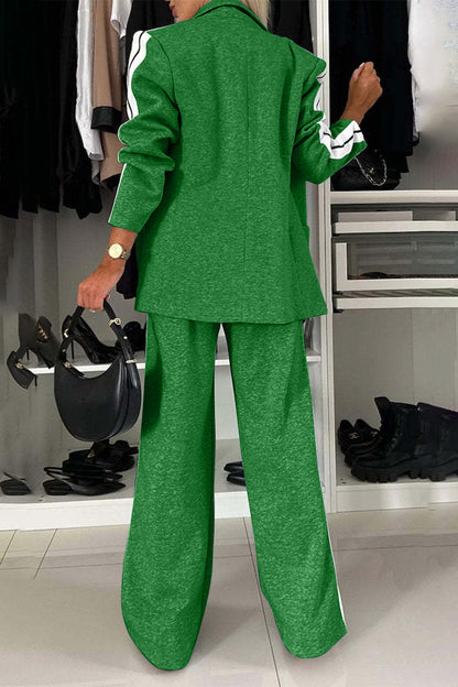 Stacey B's Full Size Contrast Lapel Collar Top and Pants Set