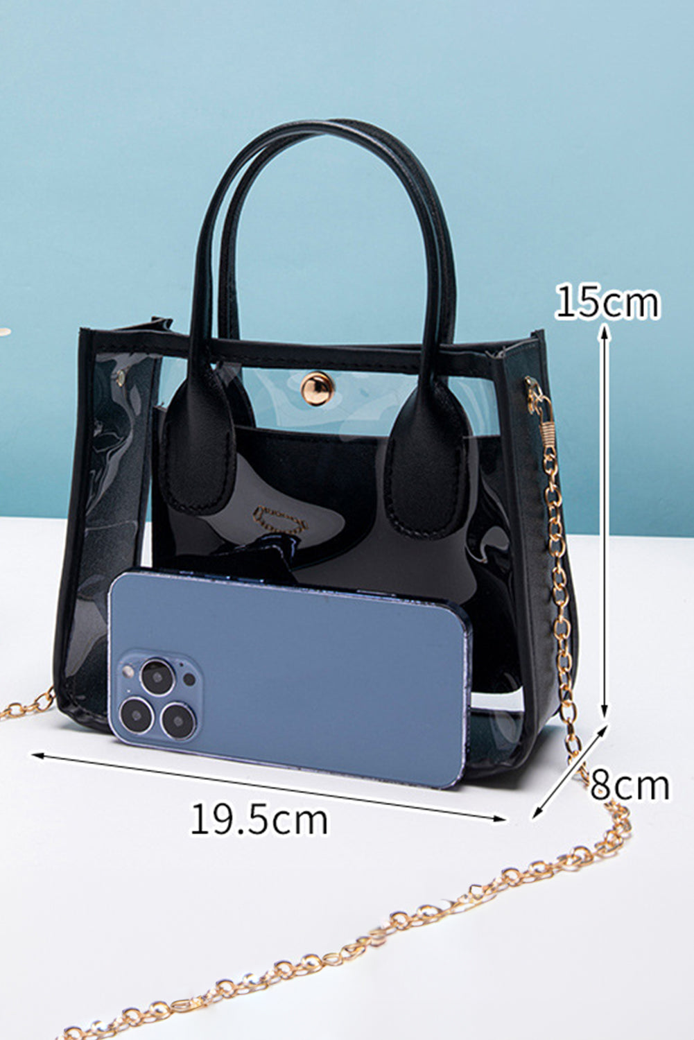 Stacey B's Black PVC PU Leather Chain Strap Clear Shoulder Bag