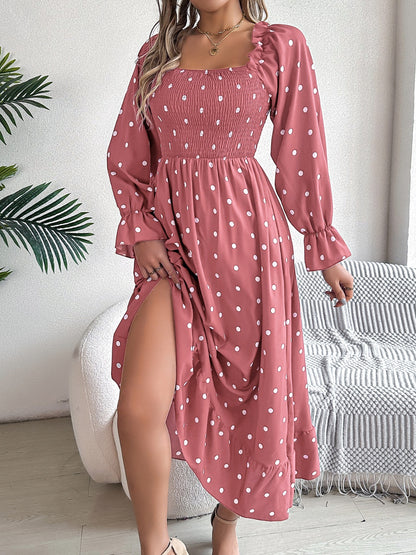Stacey B's Polka Dot Flounce Sleeve Midi Dress