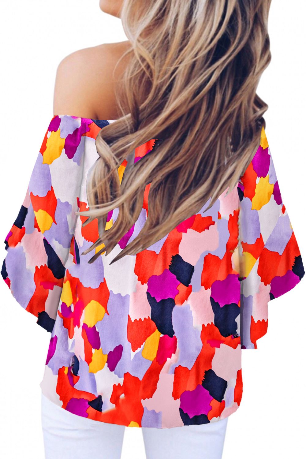 Stacey B's Tied Printed Off-Shoulder Half Sleeve Blouse