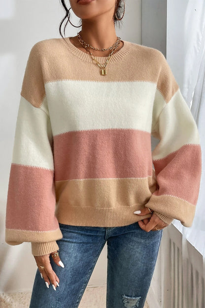 Stacey B's Dusty Pink Color Block Lantern Sleeve Drop Shoulder Sweater