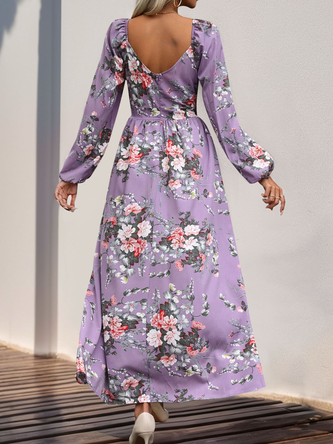 Stacey B's Slit Printed Surplice Long Sleeve Maxi Dress