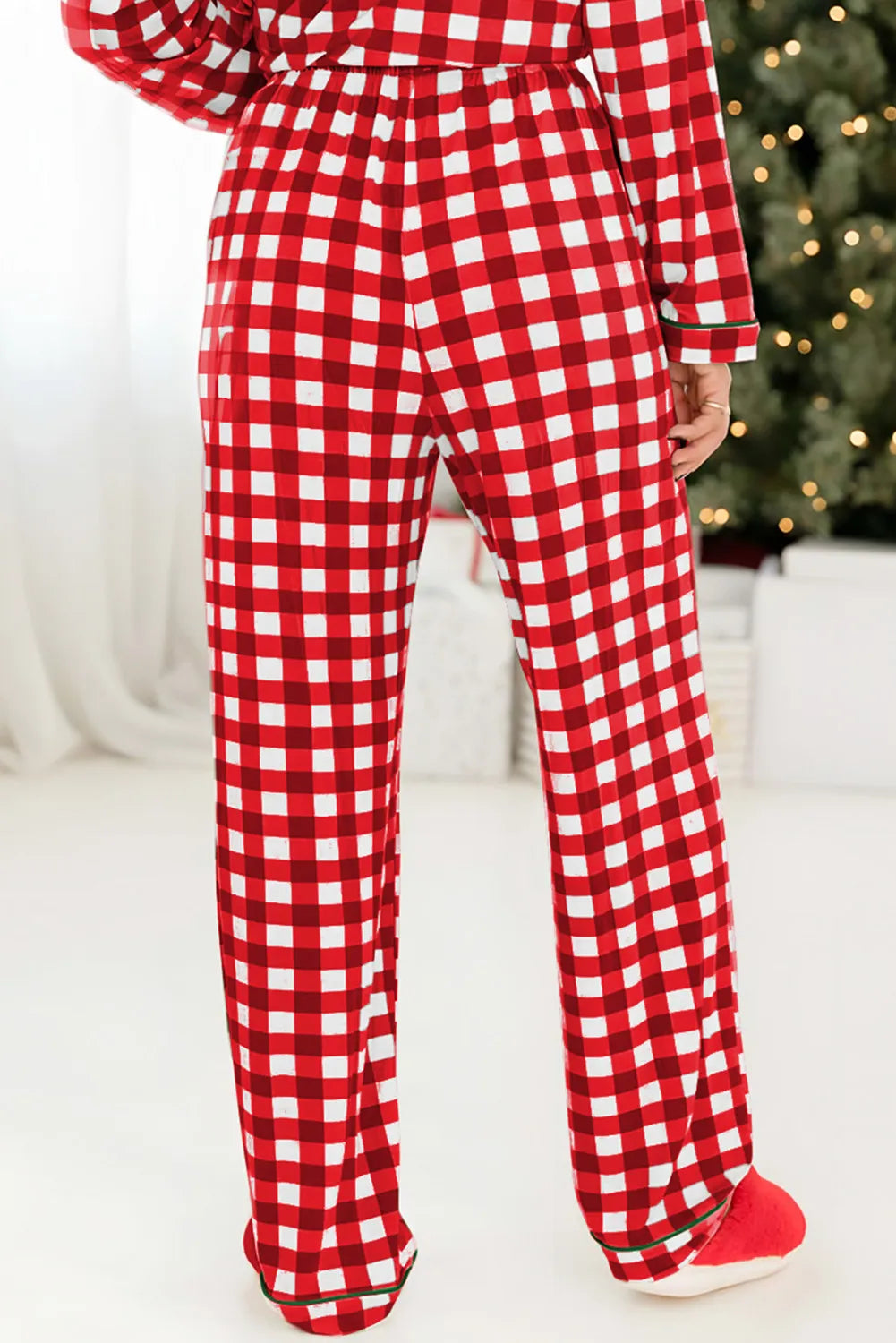 Stacey B's Contrast Piping Plaid Top and Pants Lounge Set