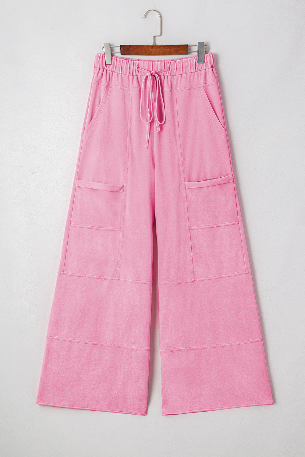 Stacey B's Bonbon Mineral Wash Exposed Seam Drawstring Elastic Waistband Wide Leg Cargo Pants