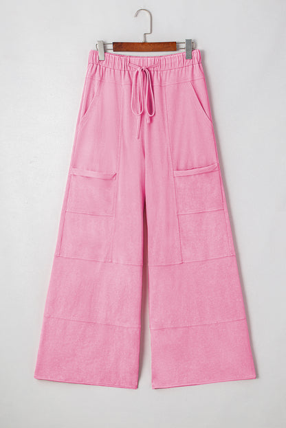 Stacey B's Bonbon Mineral Wash Exposed Seam Drawstring Elastic Waistband Wide Leg Cargo Pants