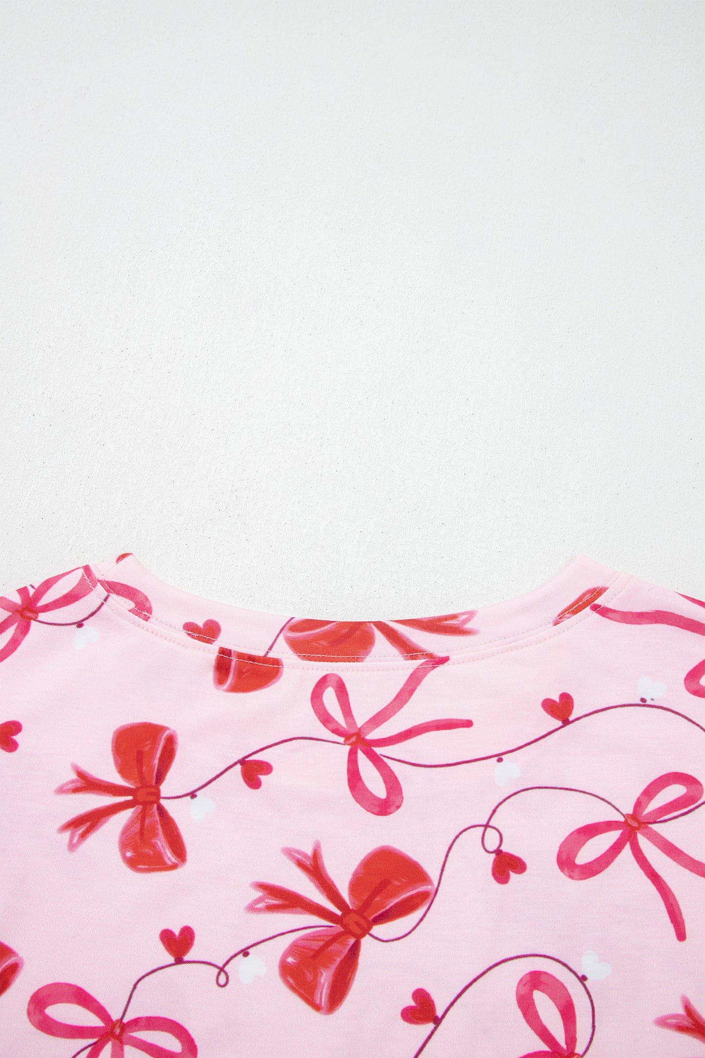 Stacey B's Red Romantic Bow Print Loose Tee Drawstring Shorts 2pcs Lounge Set