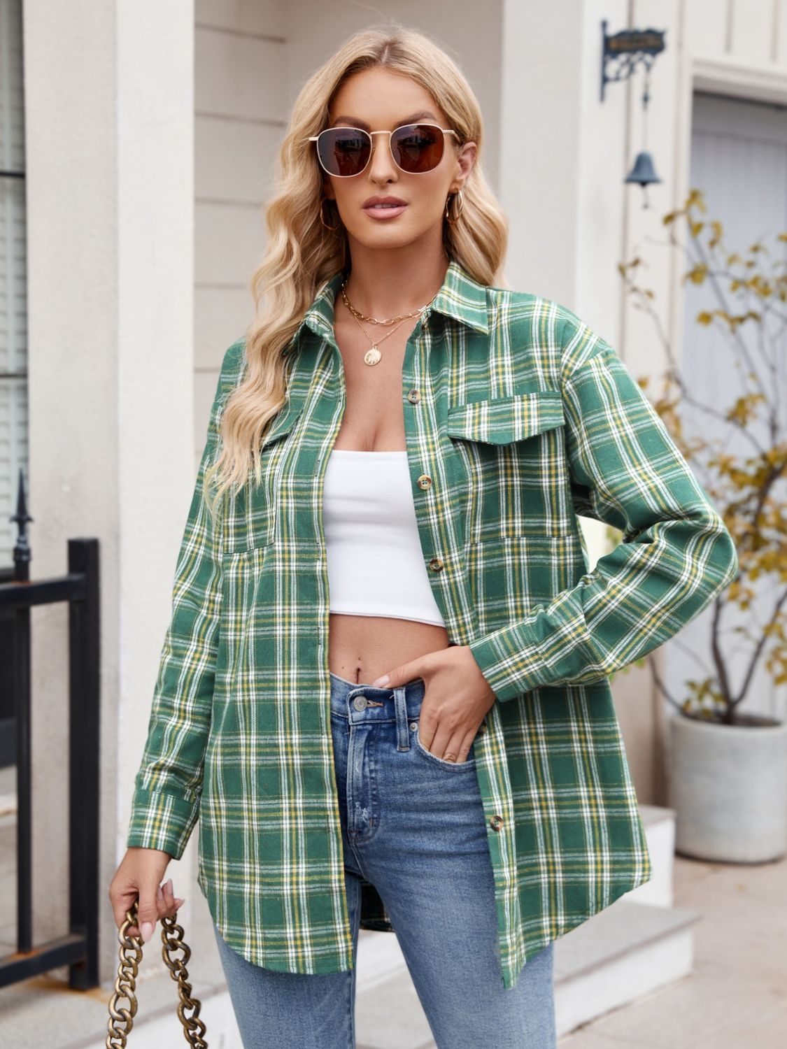 Stacey B's Mandy Plaid Button Up Long Sleeve Shirt