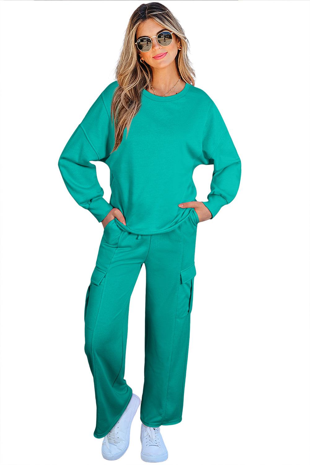 Stacey B's Solid Color Pullover Top and Cargo Pants Set