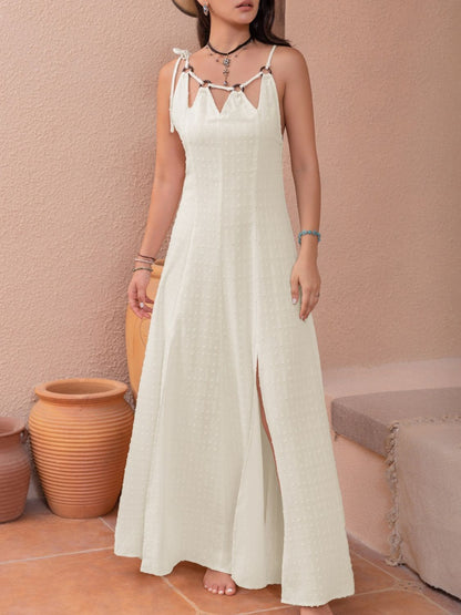 Stacey B's Swiss Dot Cutout Sleeveless Maxi Dress