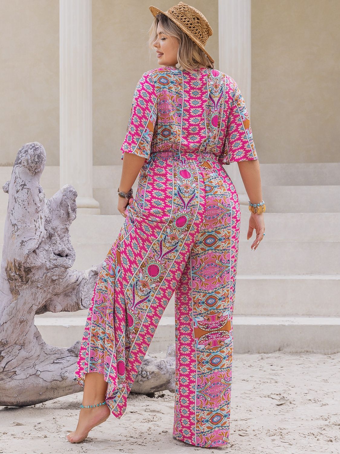 Stacey B's  Printed Half Sleeve Wide Leg Jumpsuit