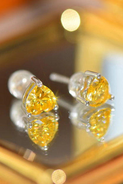 Stacey B's 2 Carat Yellow Heart Moissanite Platinum-Plated Earrings