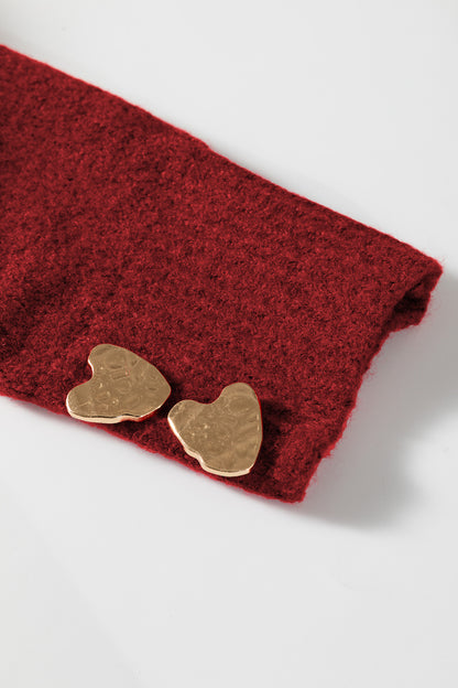 Stacey B's Fiery Red Heart Metal Button V Neck Cardigan Sweater