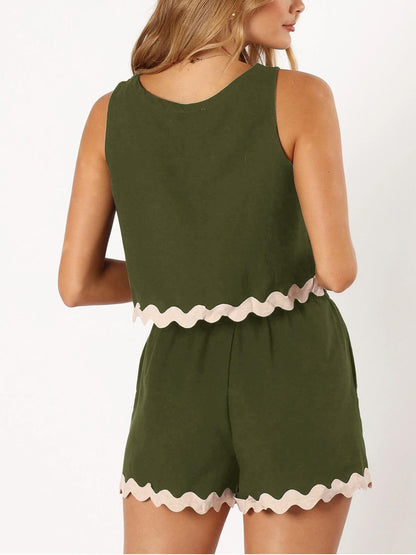 Stacey B's Contrast Trim Round Neck Top and Shorts Set